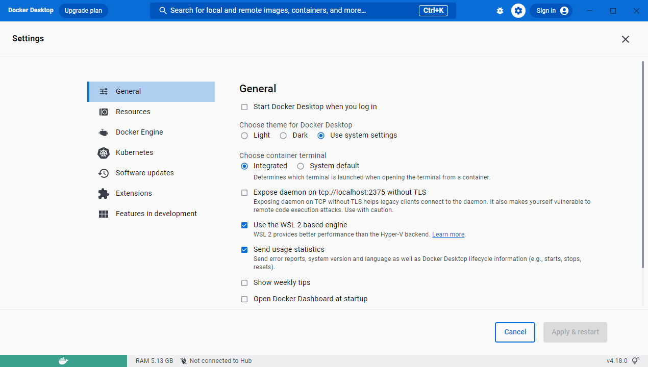Use the WSL 2 based engine
