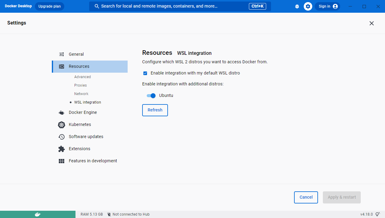Resources > WSL Integration